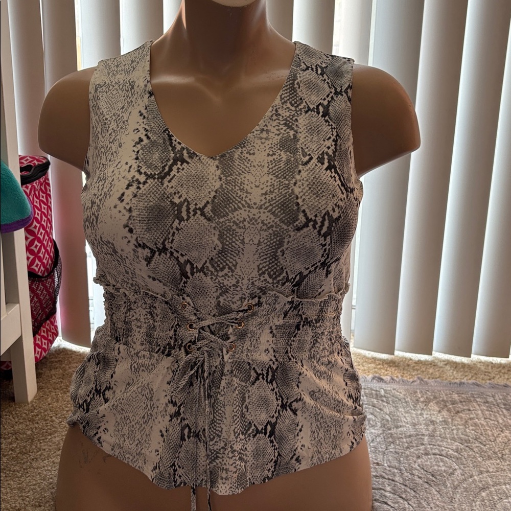 Ember gray and white snakeskin sleeveless top